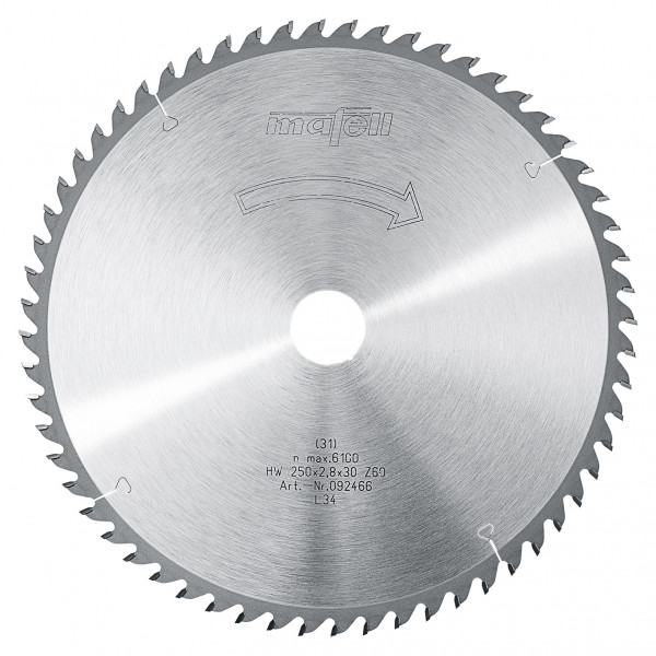 TCT saw blade 250 x 1.8/2.8 x 30 mm (9 13/16 in.), AT, 60 teeth, for fine cuts