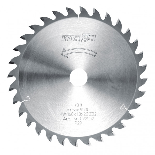 Hoja de sierra HM 160 x 1,2/1,8 x 20 mm, Z 32, WZ, para cortes finos / universal de madera