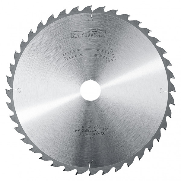 TCT saw blade 250 x 1.8/2.8 x 30 mm (9 13/16 in.), AT, 40 teeth, for universal use