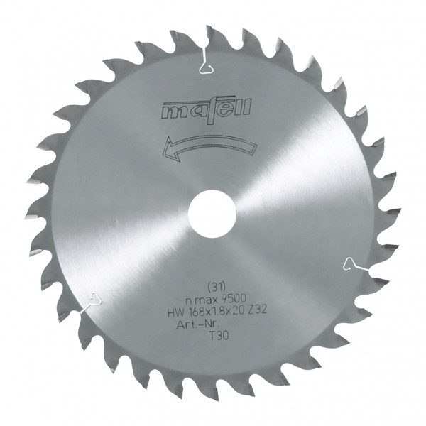 TCT saw blade 168 x 1,2/1,8 x 20 mm, Z 32, WZ, for fine sawing in wood