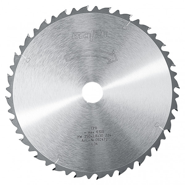 TCT saw blade 250 x 1.8/2.8 x 30 mm 9 13/16 in.), 24 teeth, AT, for ripping cuts