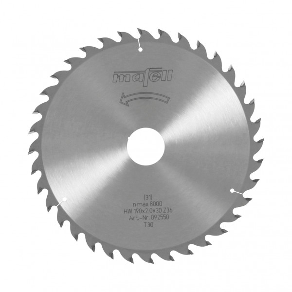 TCT saw blade 190 x 1.4/2.0 x 30 mm (7 1/2 in.), AT, 36 teeth, for universal use