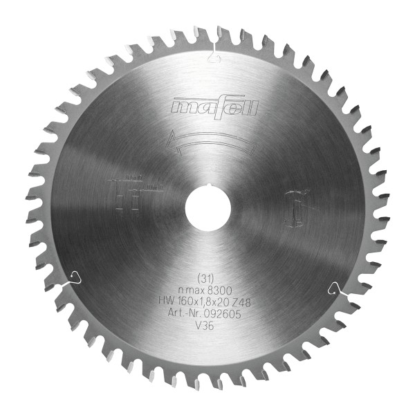 TCT saw blade 160 x 1,2/1,8 x 20 mm, Z48, FZFA, for aluminum / plastic