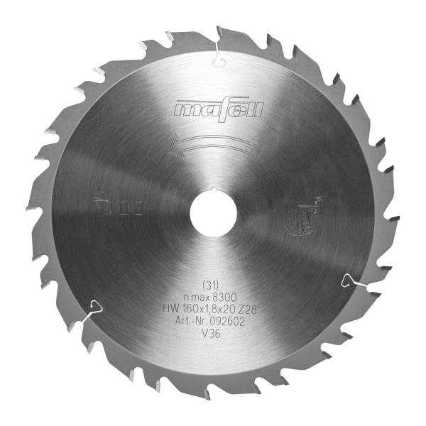 Saw blade GT 160 x 1,2/1,8 x 20 mm, Z28-7, 3WZ/FZ, for universal use with wood